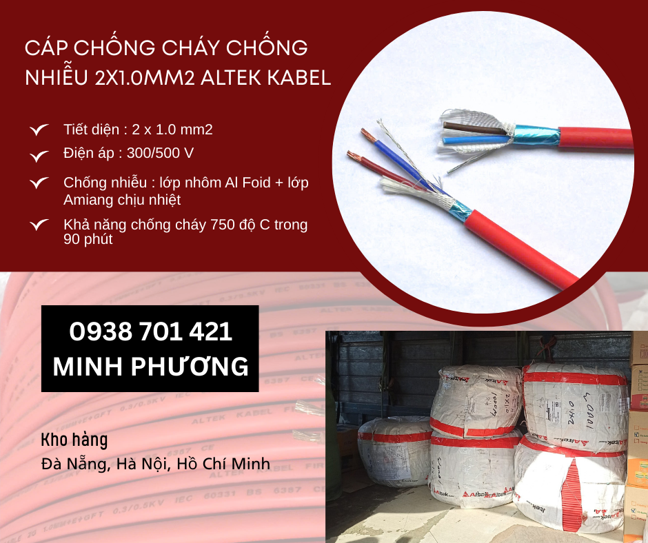 Dây cáp điện chống cháy chống nhiễu 2x1.0mm2 Altek Kabel Đà Nẵng, Quảng Ngãi, Hu